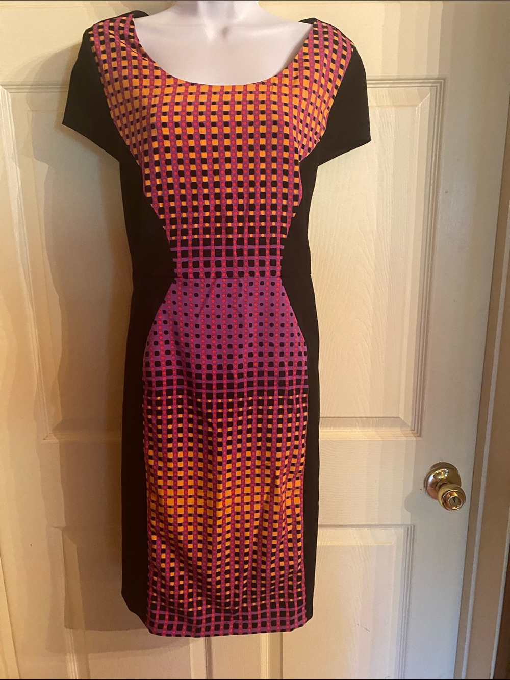 Lane Bryant Black Midi Dress with Pink and Orange Grid
